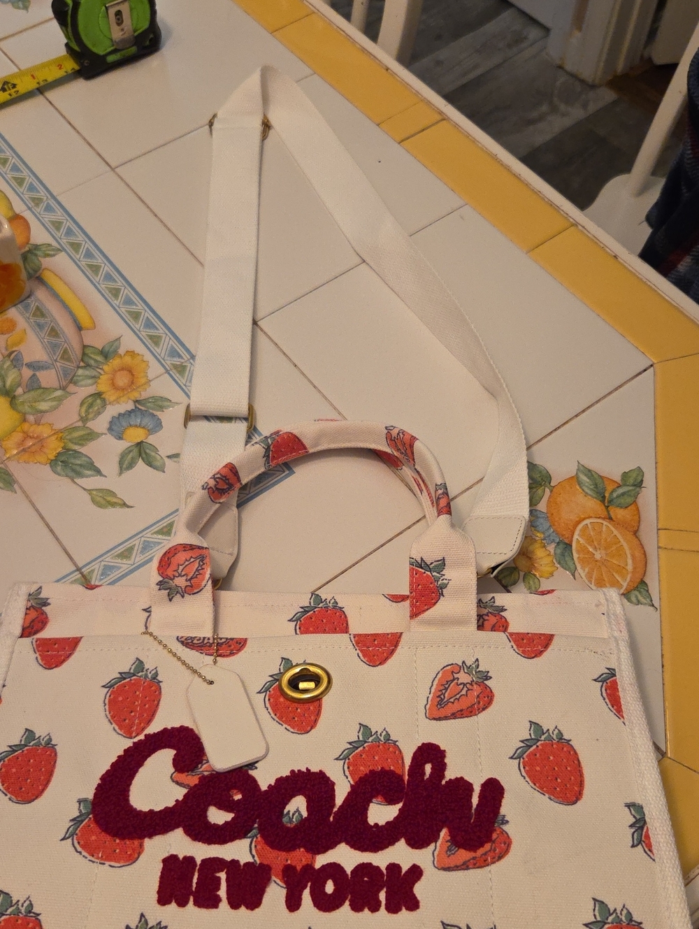 Coach White Canvas Tote with Red Strawberry Motif - Picture 8 of 8